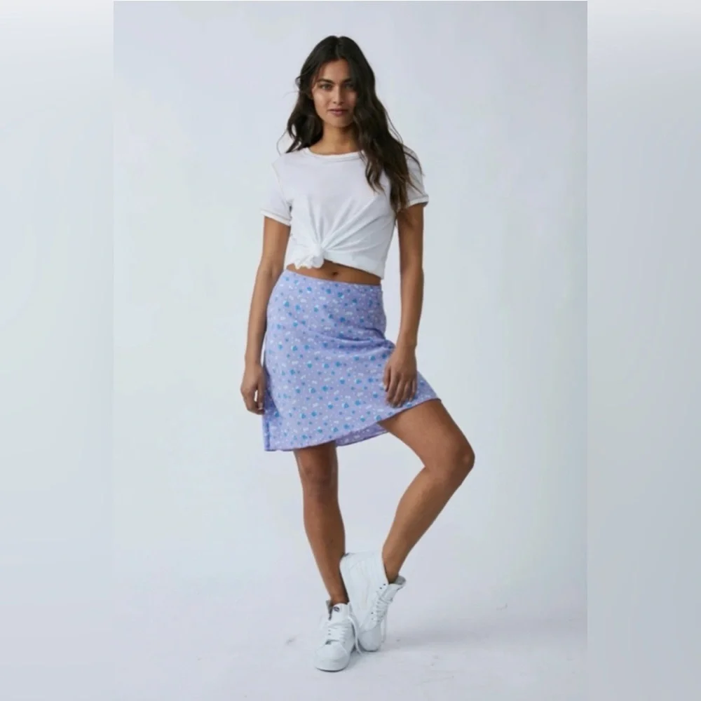 Free People Irl Floral Ice Combo Viscose Purple Silky Mini Slip Skirt - Picture 1 of 11